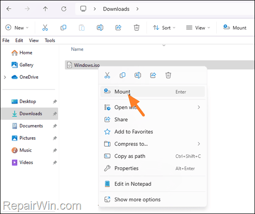 mount windows.iso file
