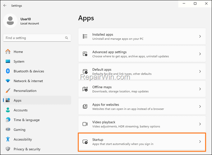 Startup menu is missing in Apps settings (FIX