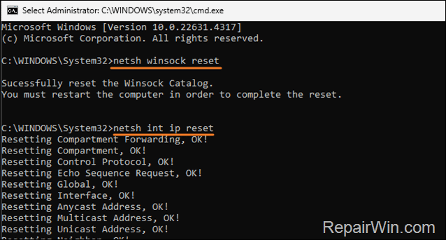 winsock reset - ip reset