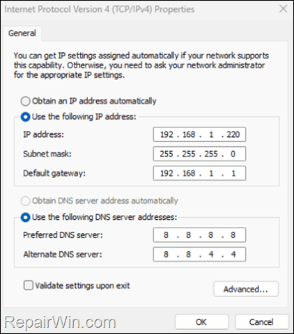 Set Static IP