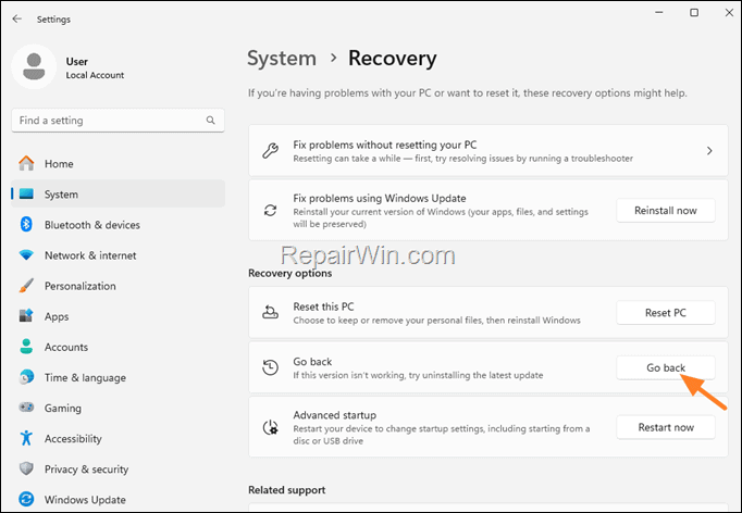 Rollback Windows 11