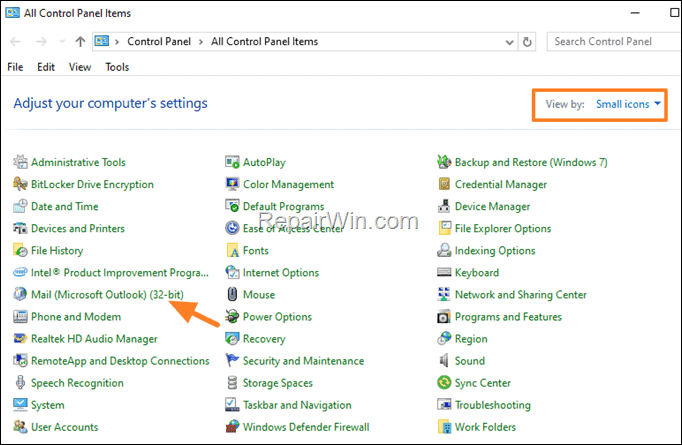 control panel - mail