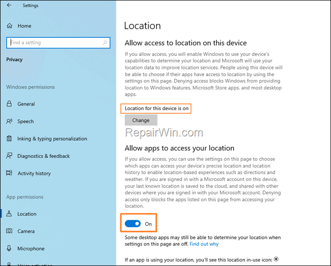 Enable 'Set Time Zone Autmatically' on Windows 10
