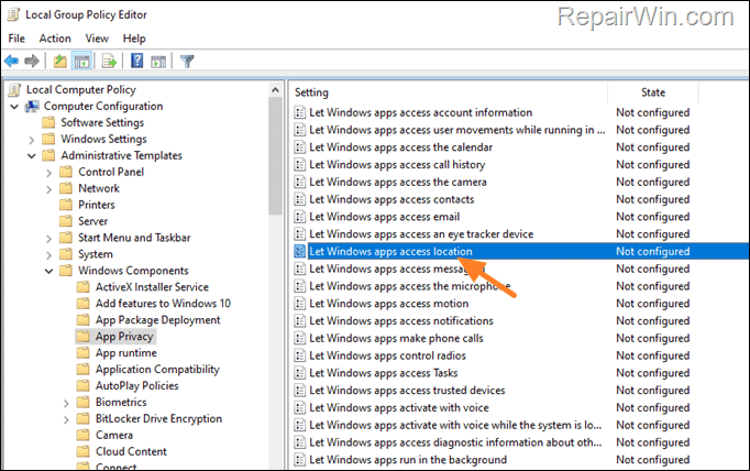 Let Windows apps access location - Policy
