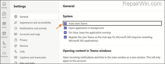 Start Teams in Windows Startup