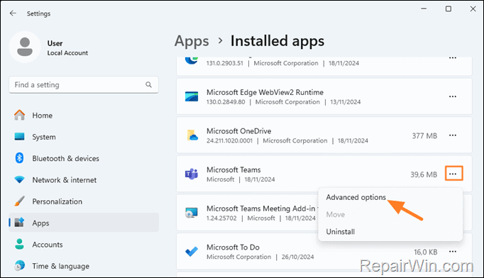 Repair Microsoft Teams