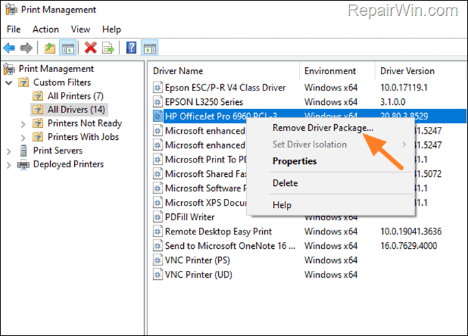 Remove Printer Driver Package