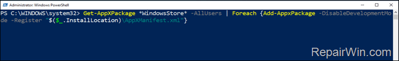 Reinstall Microsoft Store via PowerShell.