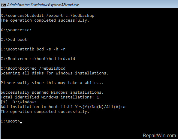 bootrec repair boot configuration