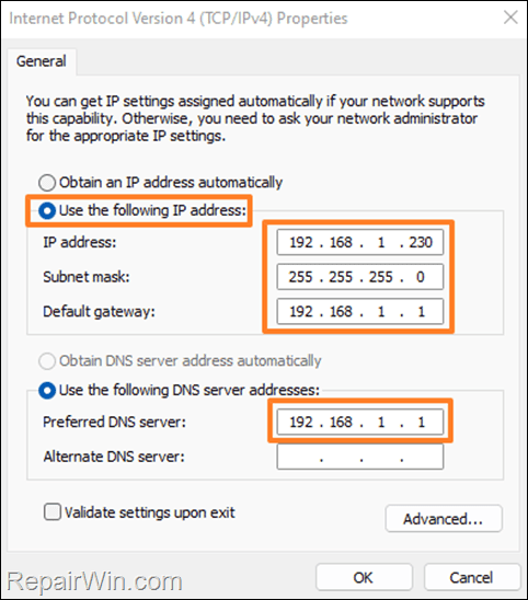 Set IP Address Windows 10/11