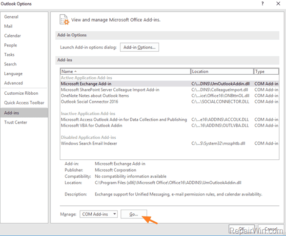 disable outlook add-ins